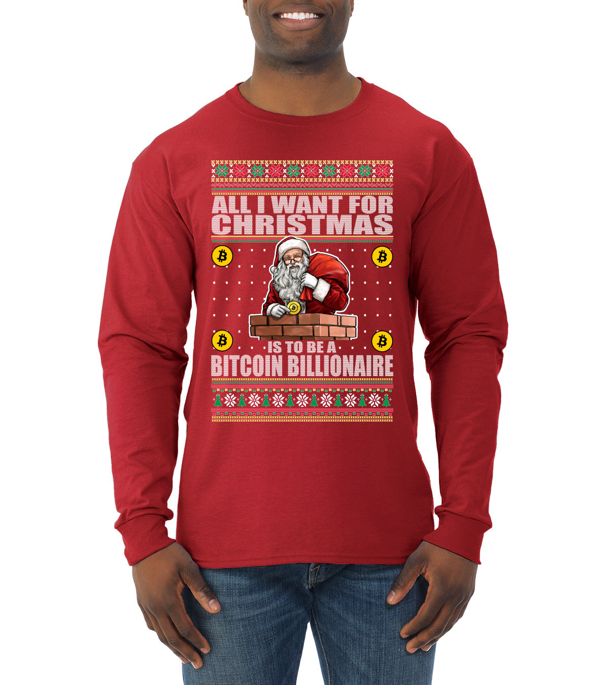 Bitcoin Billionaire For Christmas Christmas Mens Long Sleeve Shirt