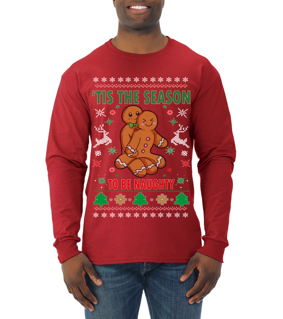 Tis' The Season To Be Naughty Ugly Christmas Sweater Mens Long Sleeve Shirt
