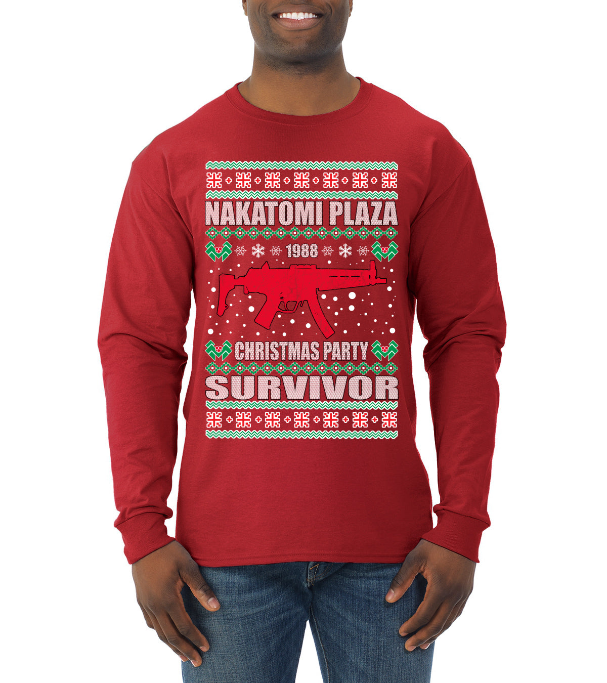 Nakatomi Plaza Christmas Party Survivor Ugly Christmas Sweater Mens Long Sleeve Shirt