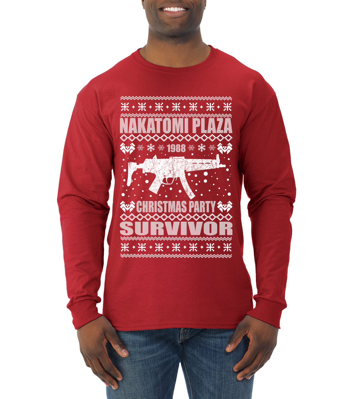 Nakatomi Plaza Christmas Party Survivor 1988 Ugly Christmas Sweater Mens Long Sleeve Shirt
