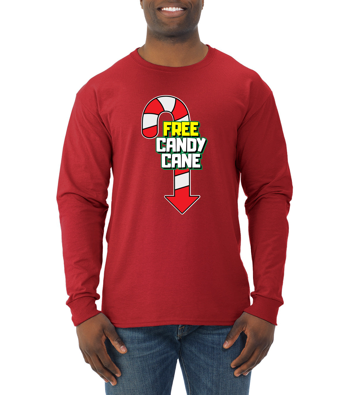 Free Candy Cane Christmas Mens Long Sleeve Shirt
