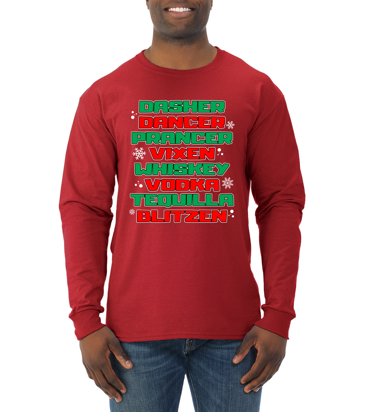 Drunken Reindeer Christmas Mens Long Sleeve Shirt
