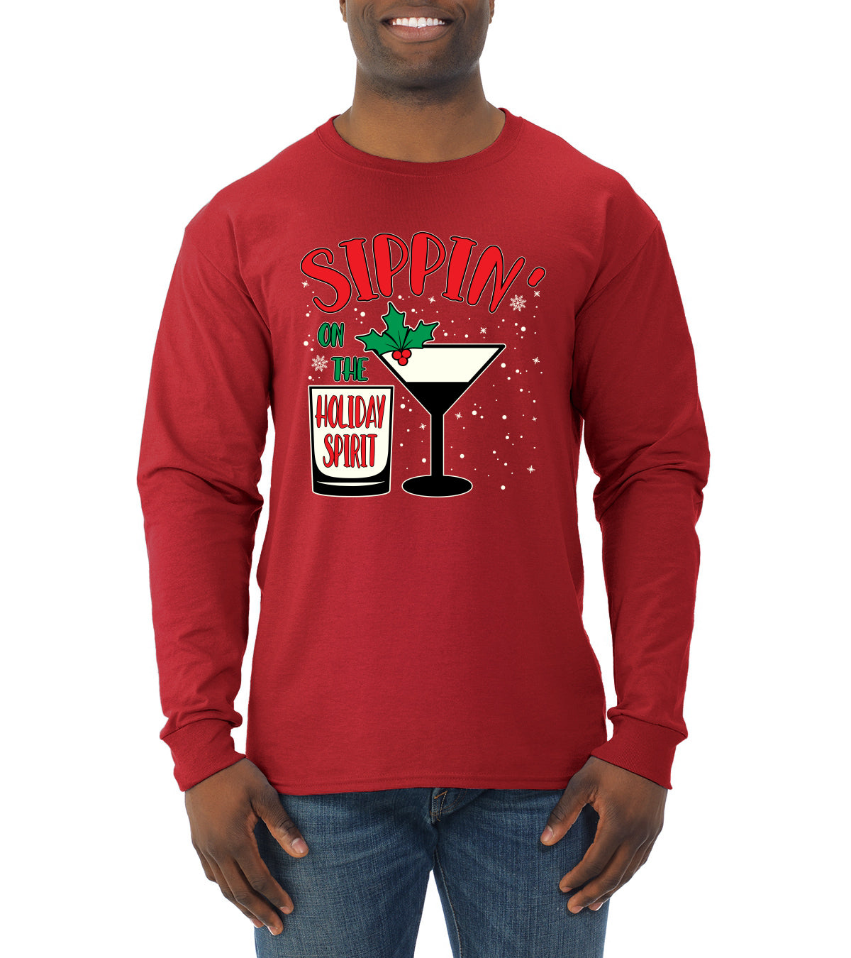 Sippin' On The Holiday Spirit Christmas Mens Long Sleeve Shirt