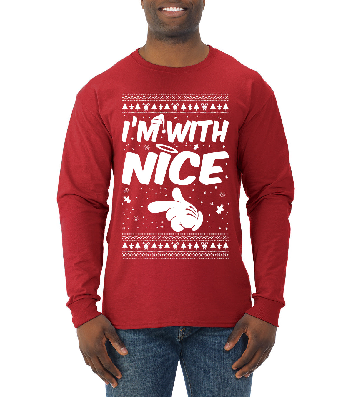 I'm With Nice Individual Couples Ugly Christmas Sweater Mens Long Sleeve Shirt