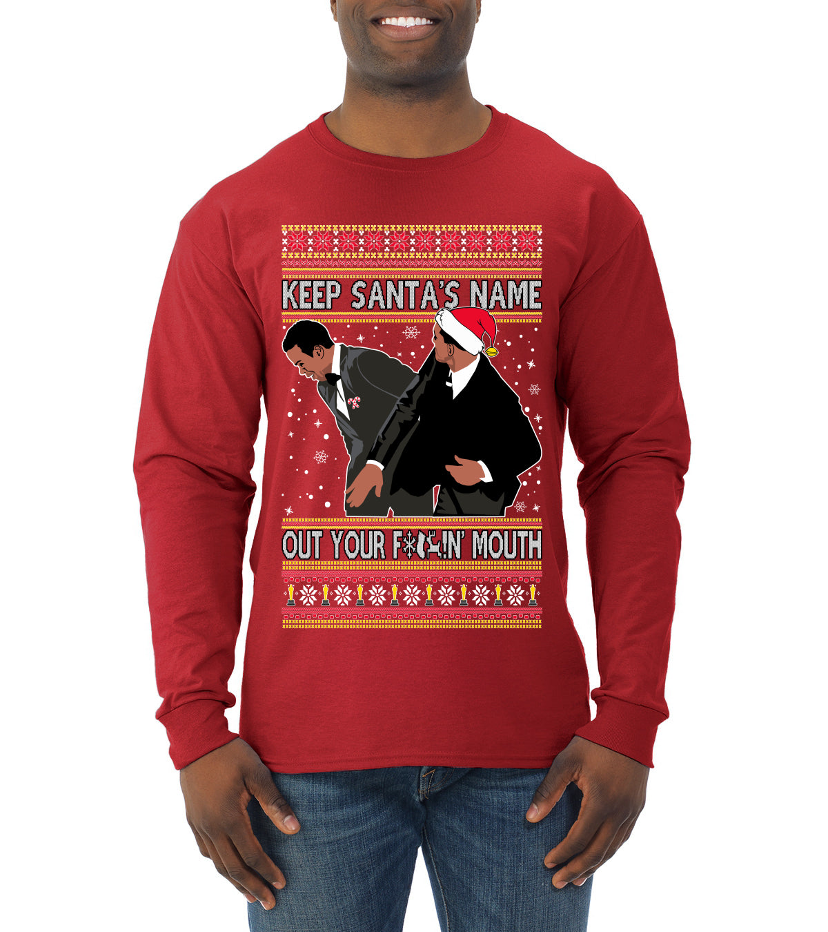 Will Smith Slaps Chris Rock Award Show Ugly Christmas Sweater Mens Long Sleeve Shirt