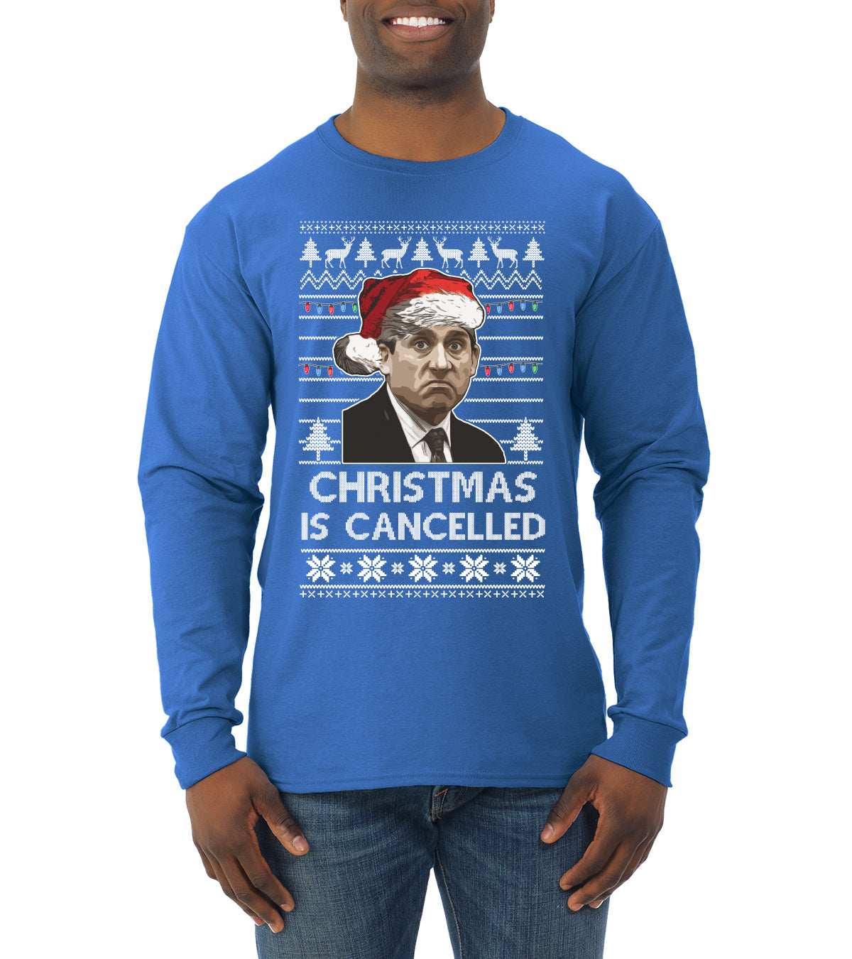 Christmas Is Cancelled Michael Scott Office Ugly Christmas Sweater Mens Long Sleeve Shirt