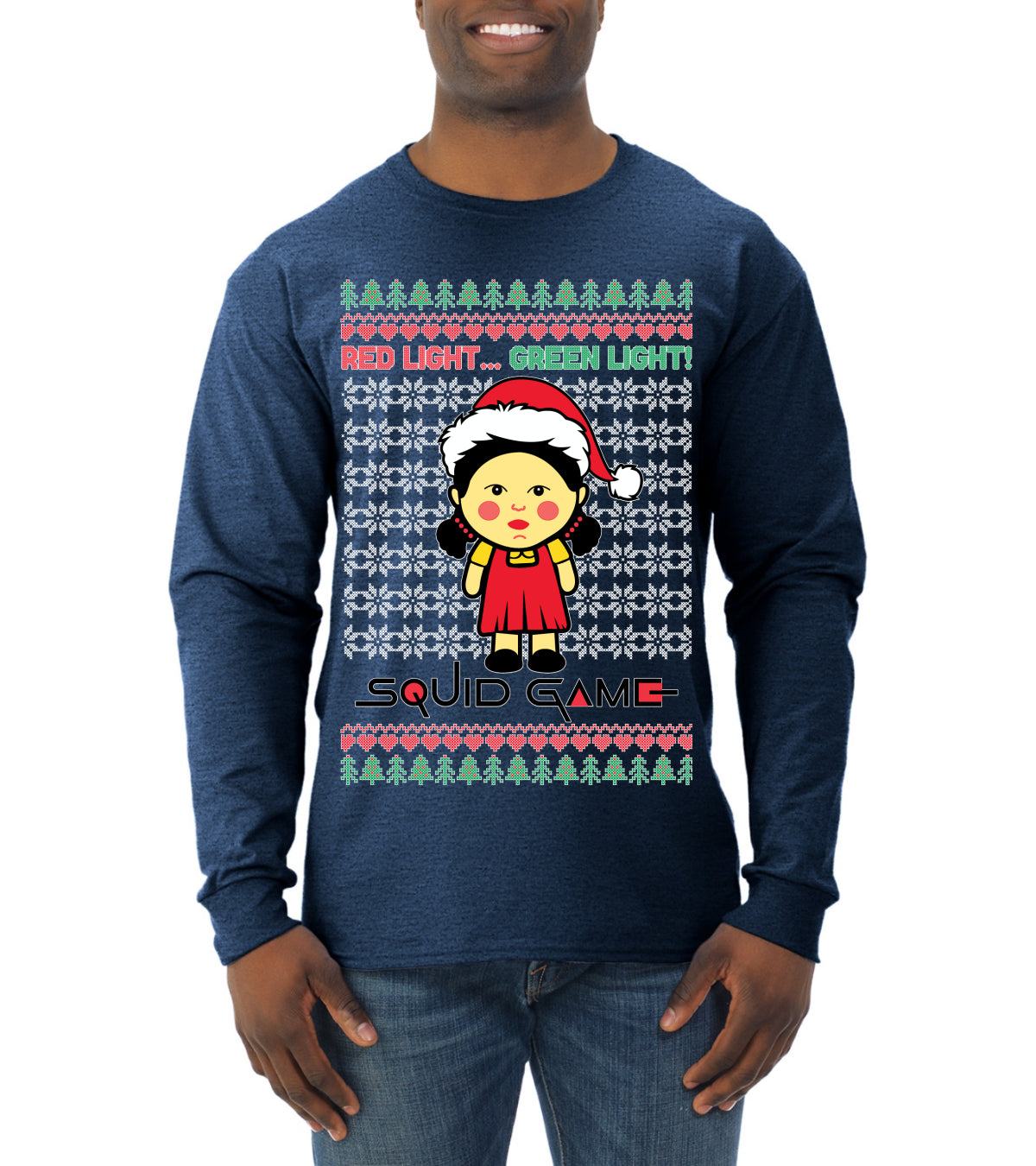 Red Light Green Light Ugly Christmas Sweater Mens Long Sleeve Shirt