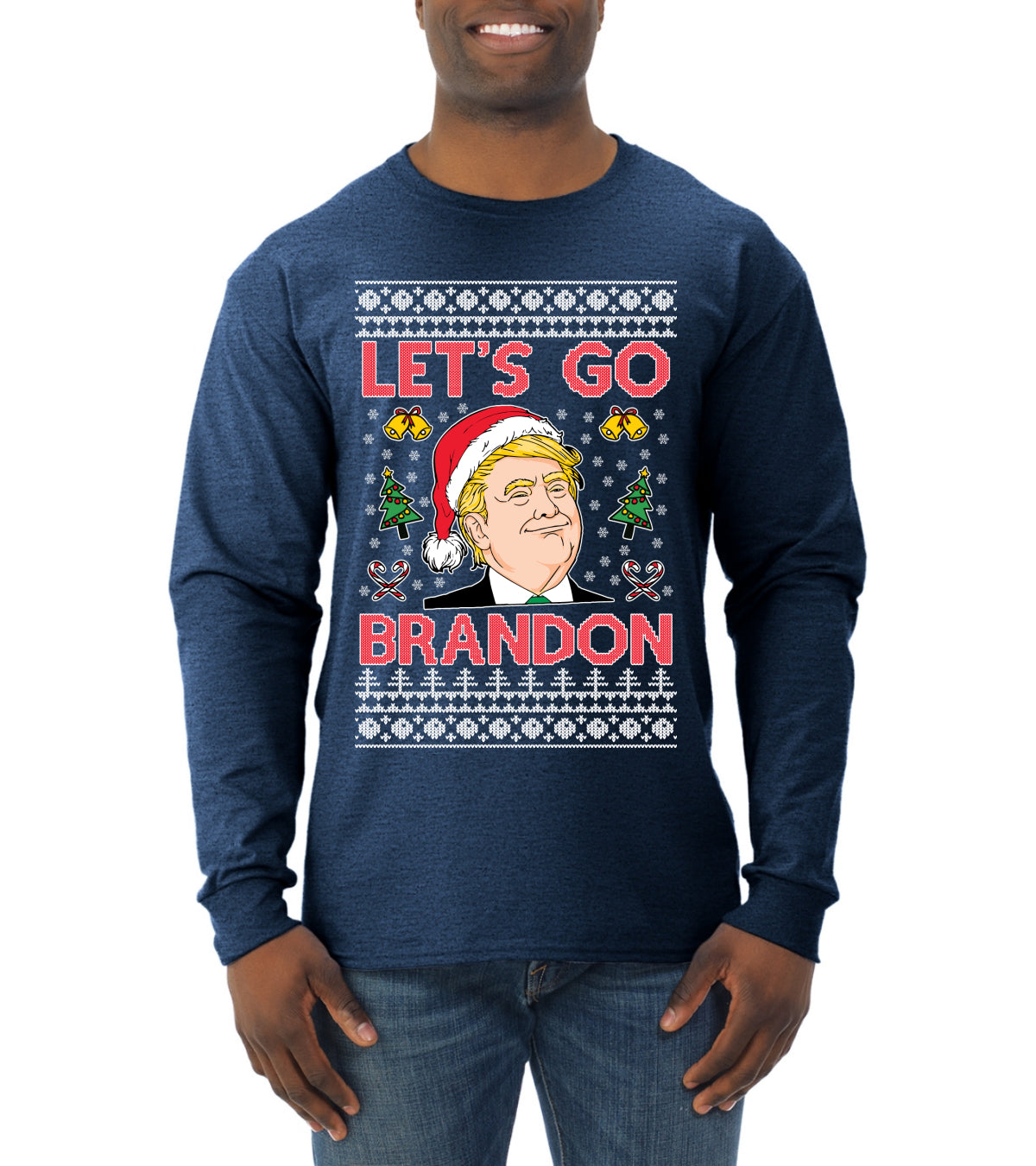 Trump Let’s Go Brandon Ugly Christmas Sweater Mens Long Sleeve Shirt