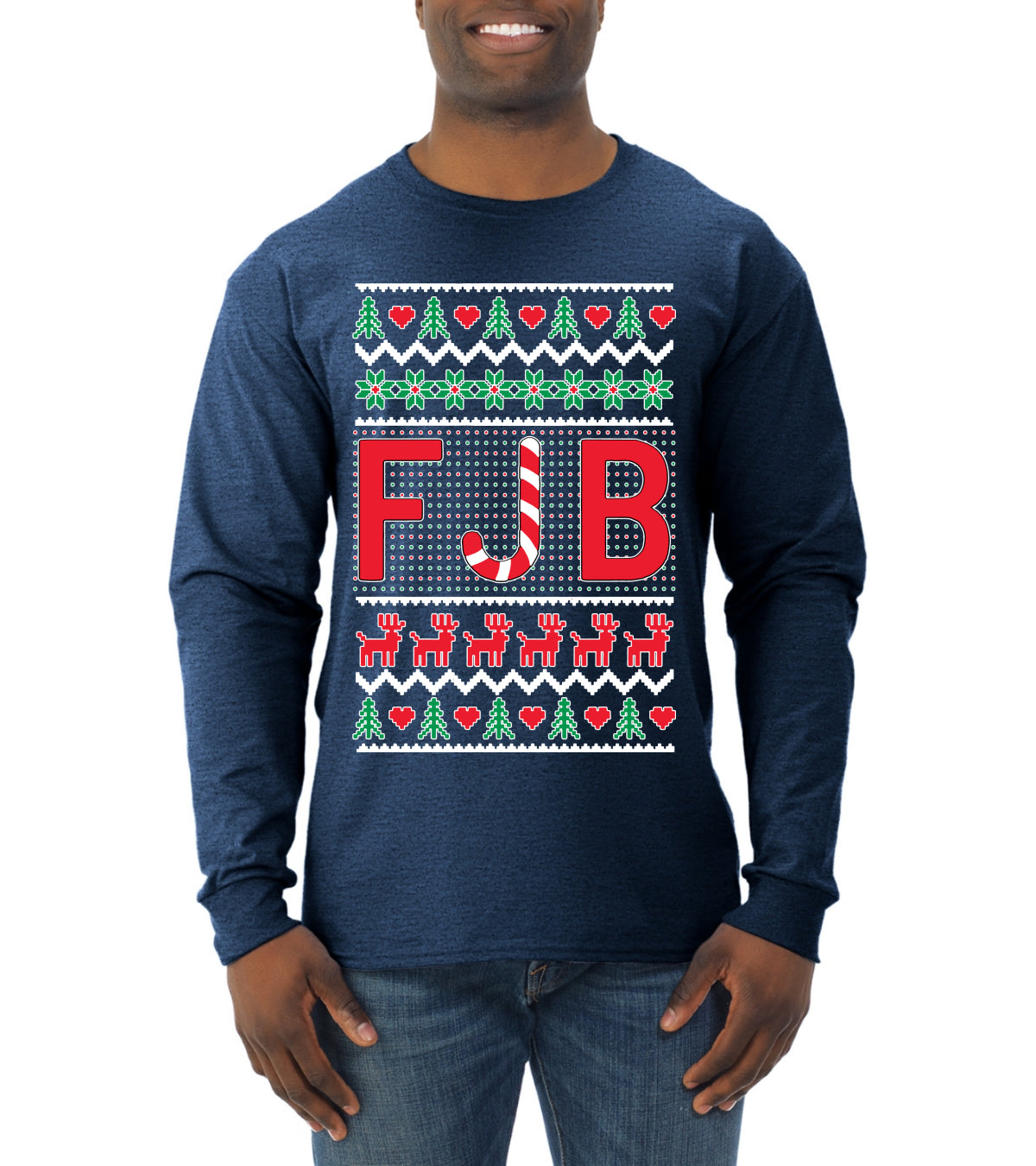 FJB Candy Cane Ugly Christmas Sweater Mens Long Sleeve Shirt