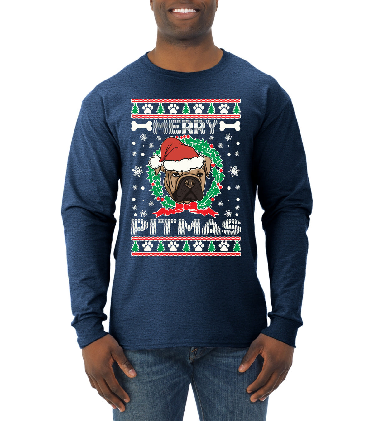 Merry Pitmas Christmas Mens Long Sleeve Shirt