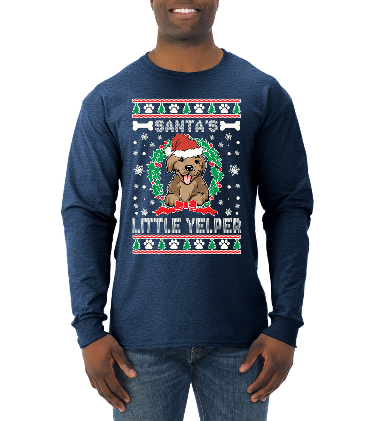 Santa's Little Yelper Christmas Mens Long Sleeve Shirt