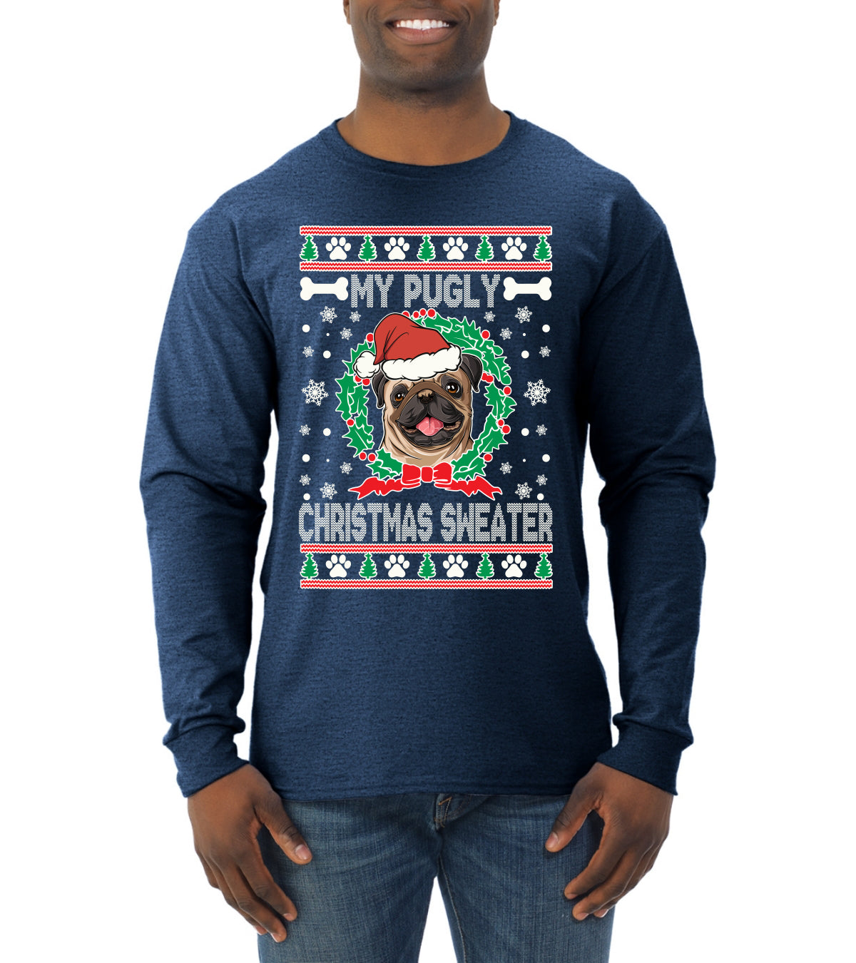 My Pugly Christmas Sweater Christmas Mens Long Sleeve Shirt