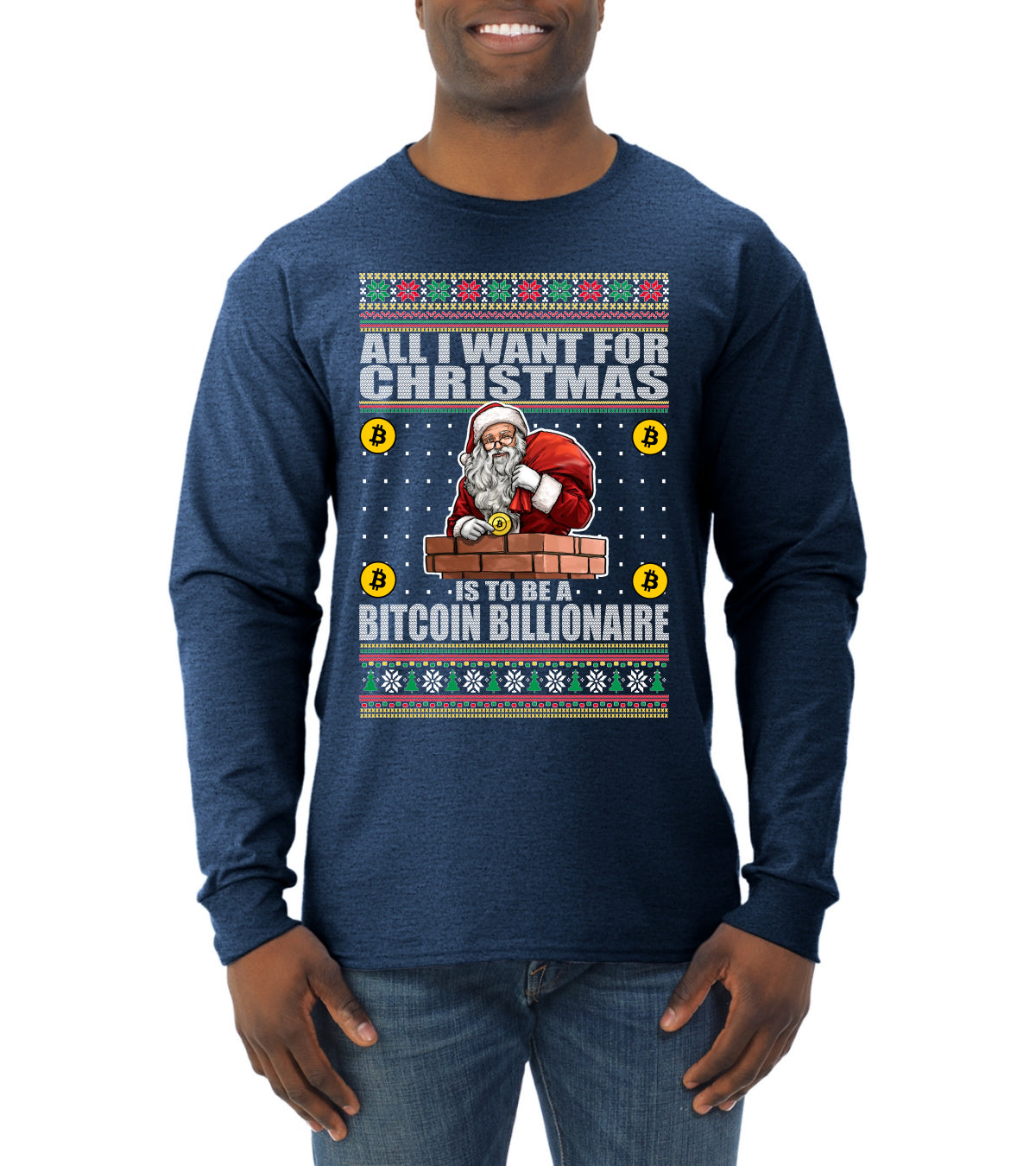 Bitcoin Billionaire For Christmas Christmas Mens Long Sleeve Shirt