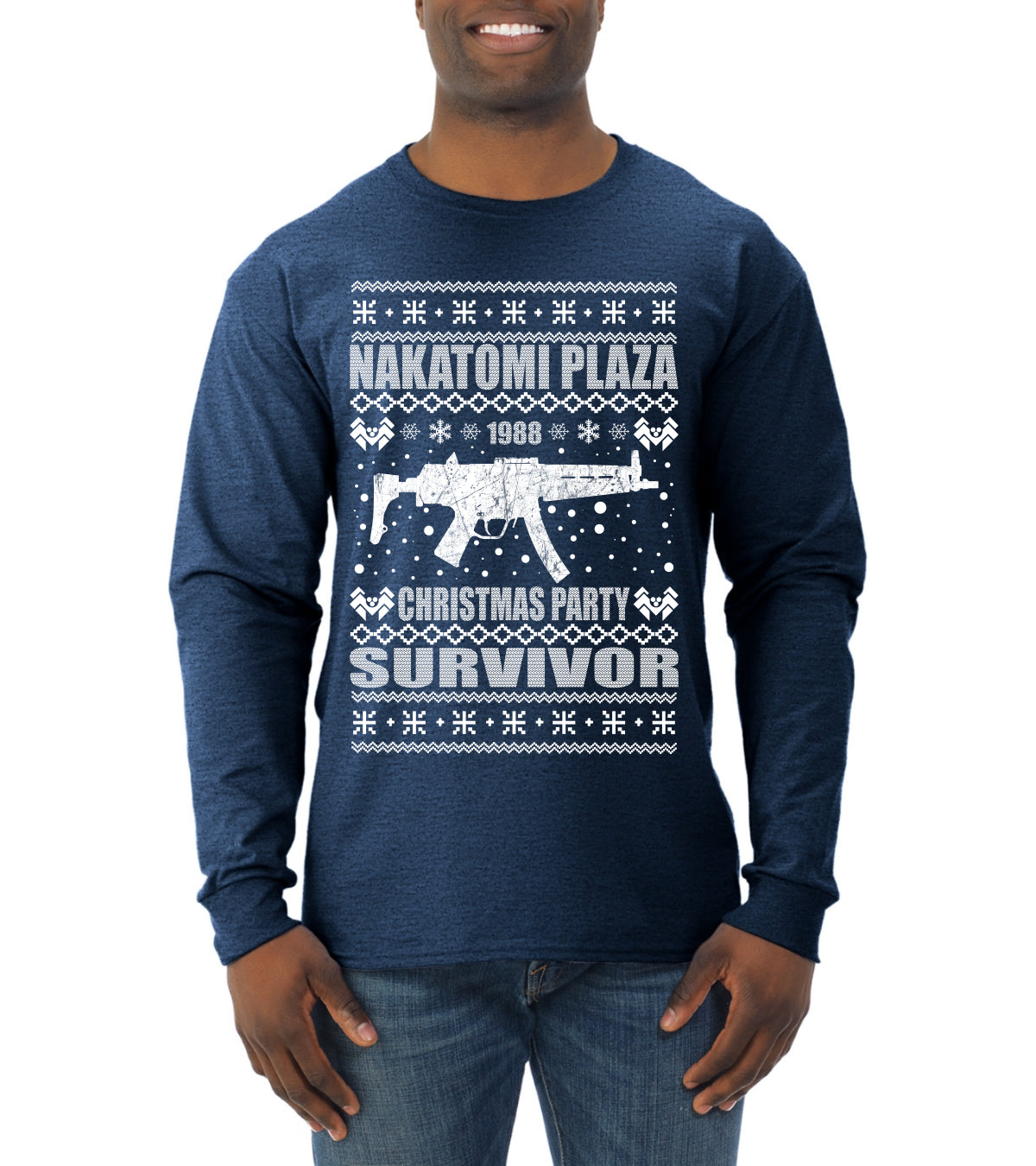 Nakatomi Plaza Christmas Party Survivor 1988 Ugly Christmas Sweater Mens Long Sleeve Shirt