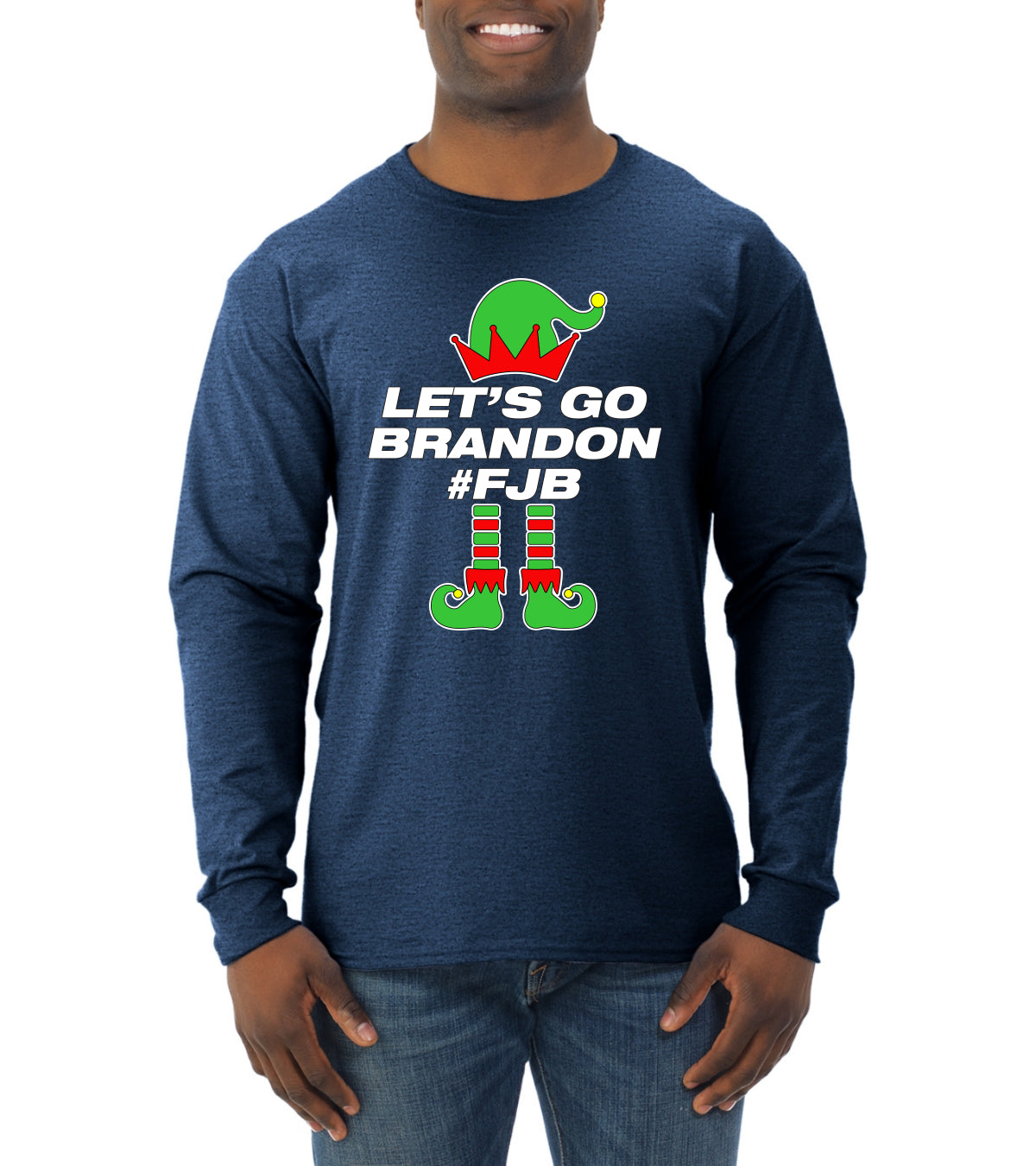 Let's Go Brandon Elf Christmas Mens Long Sleeve Shirt