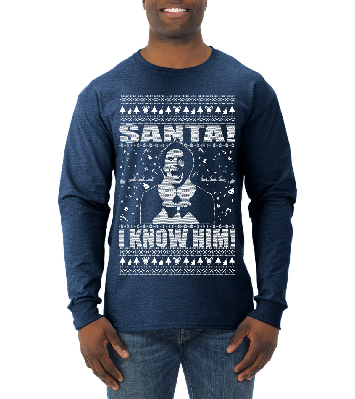 Buddy The Elf Santa! I Know Him Ugly Christmas Sweater Mens Long Sleeve Shirt