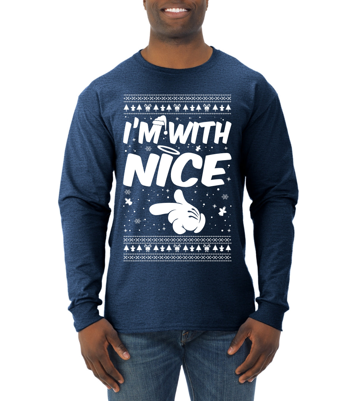 I'm With Nice Individual Couples Ugly Christmas Sweater Mens Long Sleeve Shirt