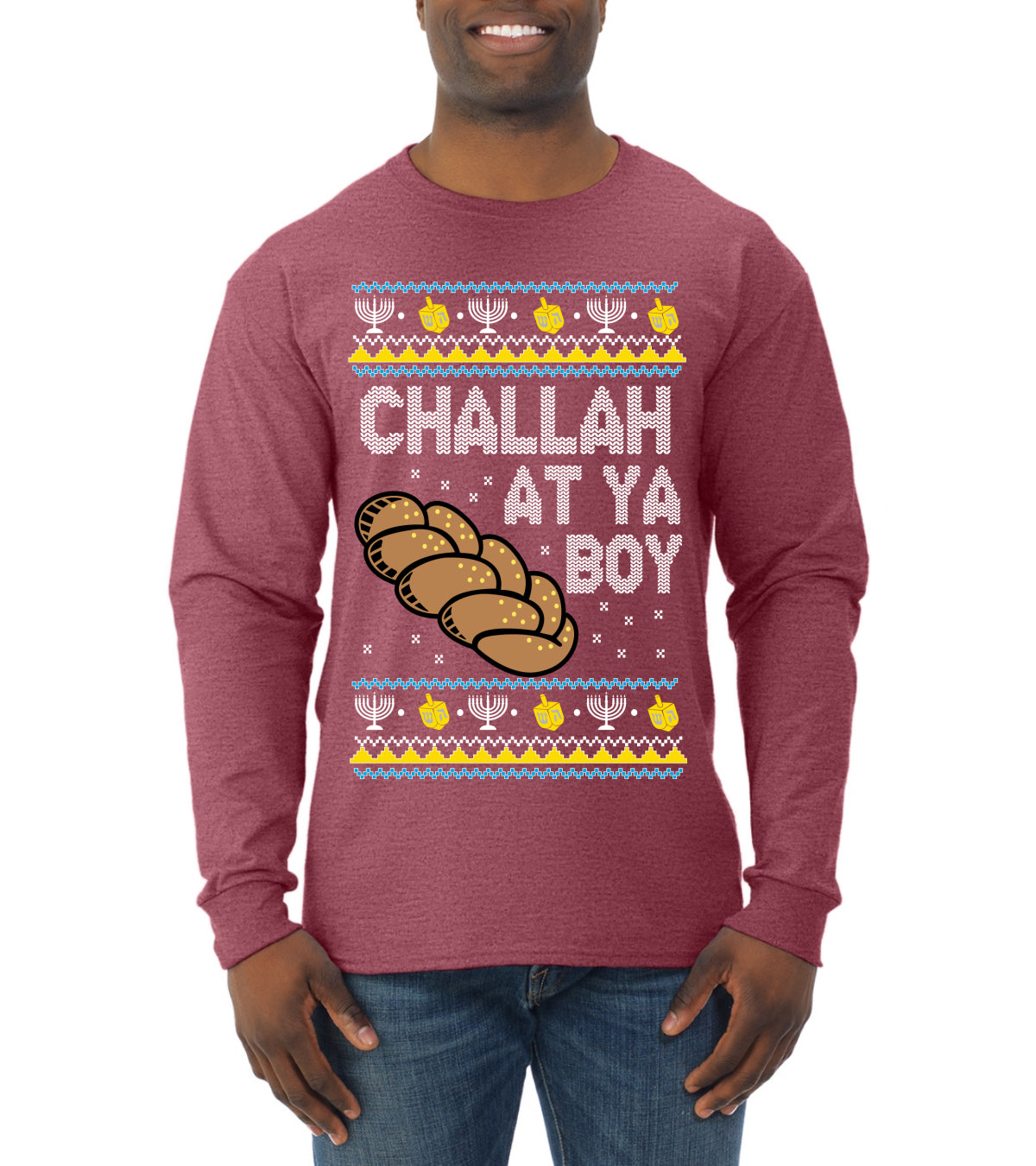 Challah At Ya Boy Ugly Christmas Sweater Mens Long Sleeve Shirt