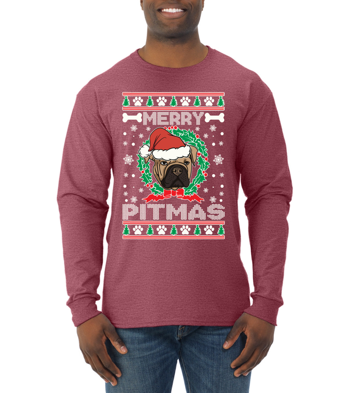 Merry Pitmas Christmas Mens Long Sleeve Shirt