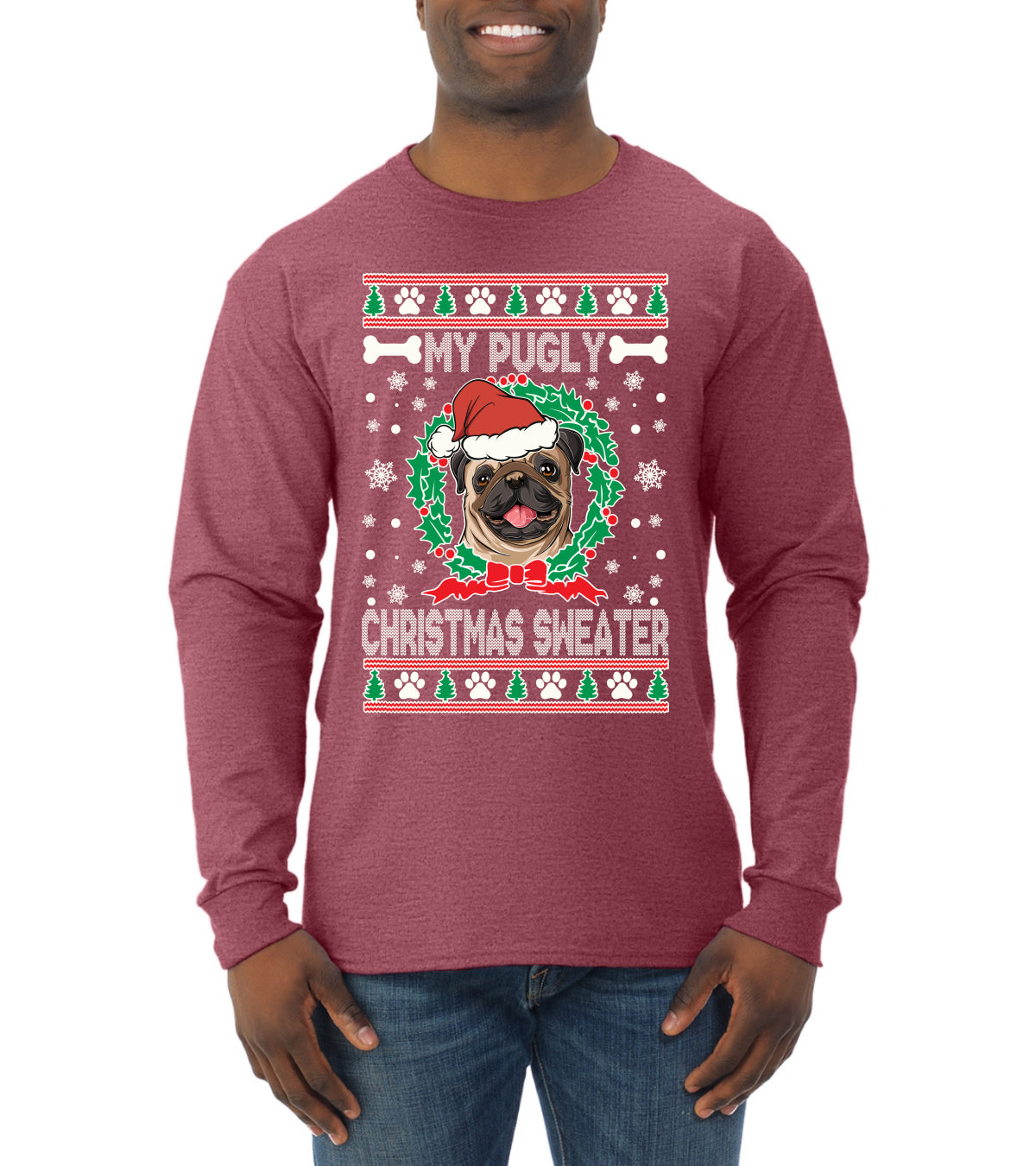 My Pugly Christmas Sweater Christmas Mens Long Sleeve Shirt