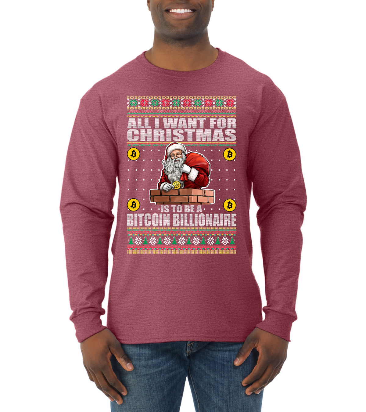 Bitcoin Billionaire For Christmas Christmas Mens Long Sleeve Shirt