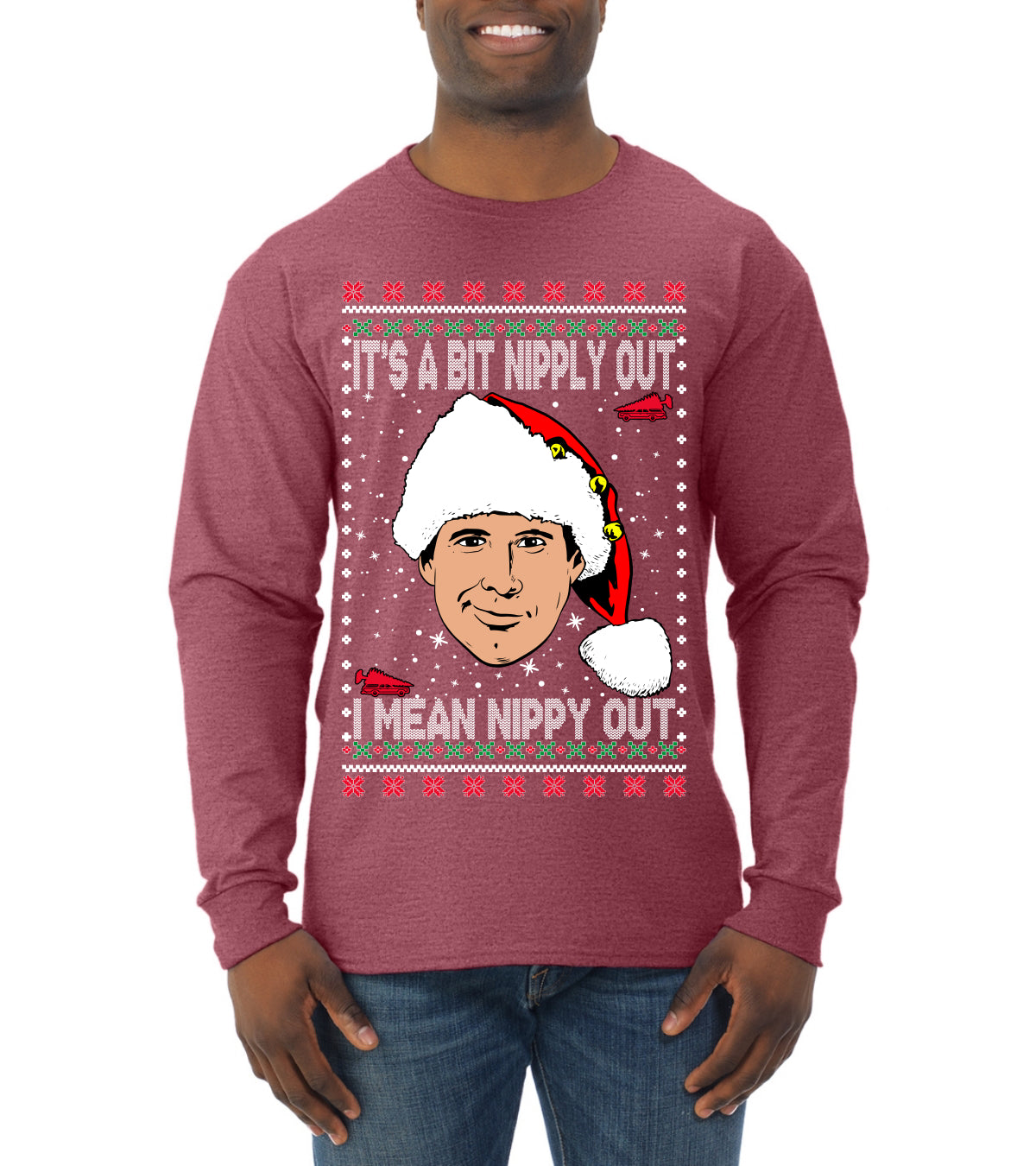 Clark Grizwald It's A Bit Nipply Out Ugly Christmas Sweater Mens Long Sleeve Shirt