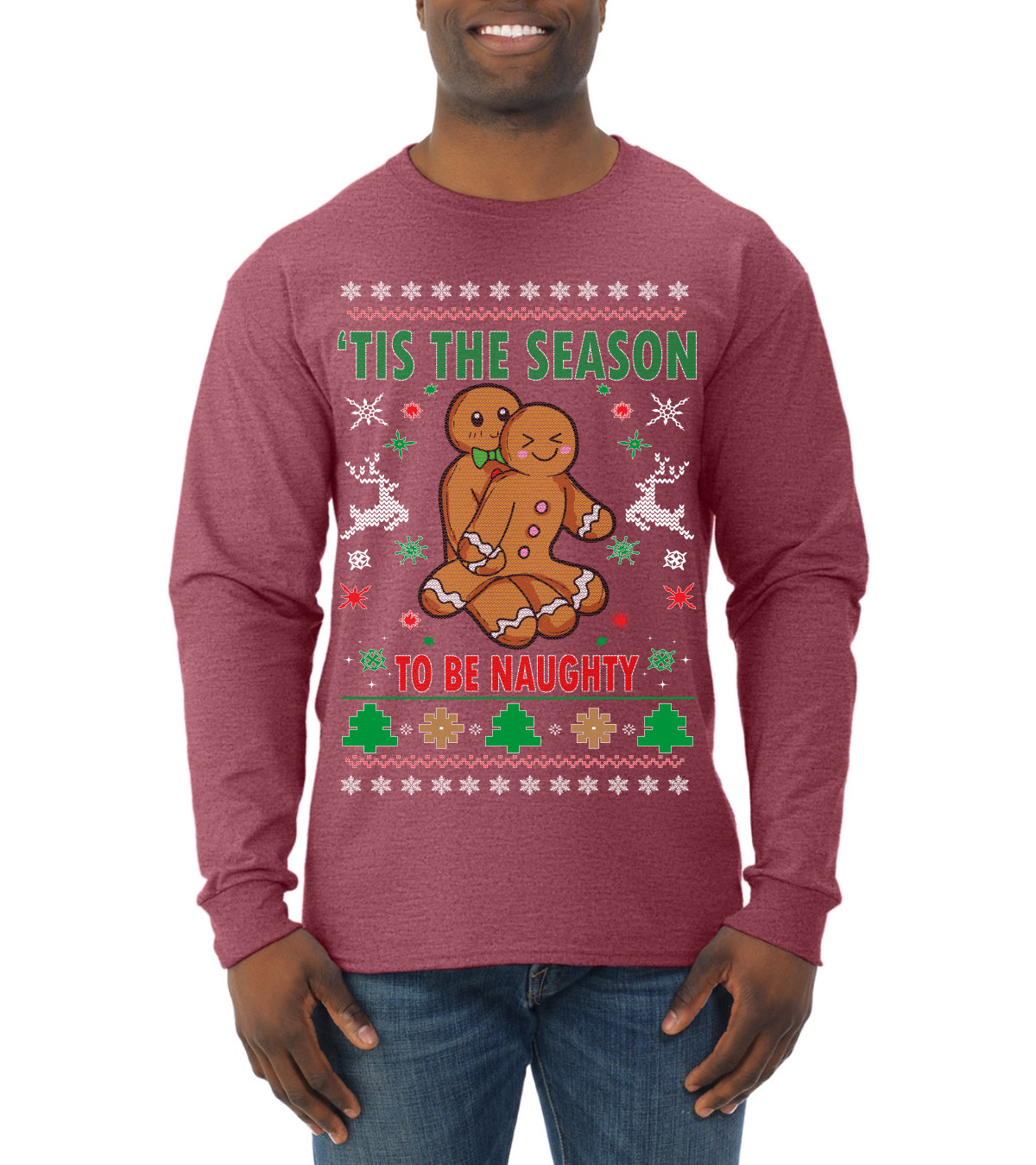 Tis' The Season To Be Naughty Ugly Christmas Sweater Mens Long Sleeve Shirt