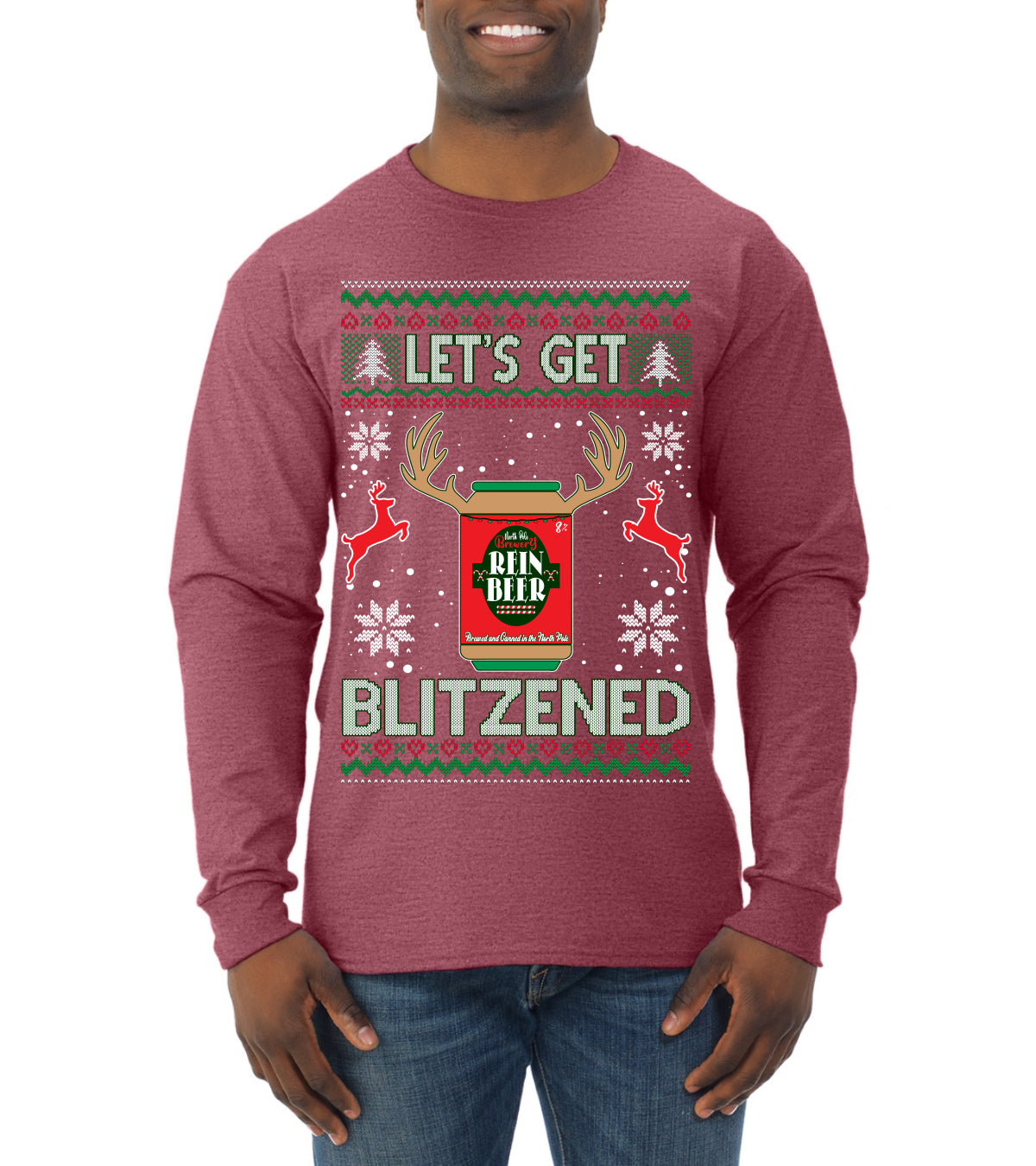 Let's Get Blitzened Rein Beer Ugly Christmas Sweater Mens Long Sleeve Shirt