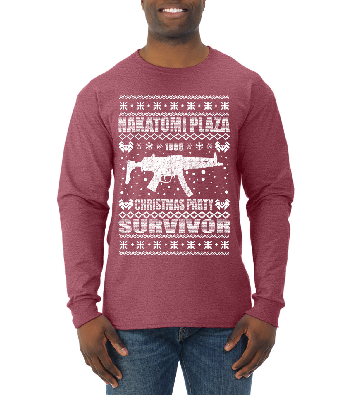 Nakatomi Plaza Christmas Party Survivor 1988 Ugly Christmas Sweater Mens Long Sleeve Shirt