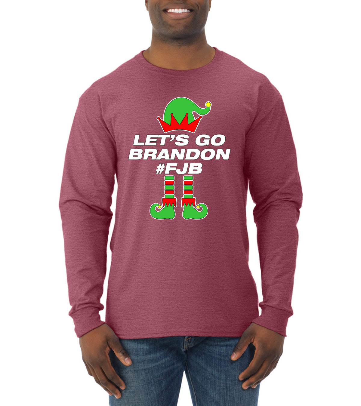 Let's Go Brandon Elf Christmas Mens Long Sleeve Shirt