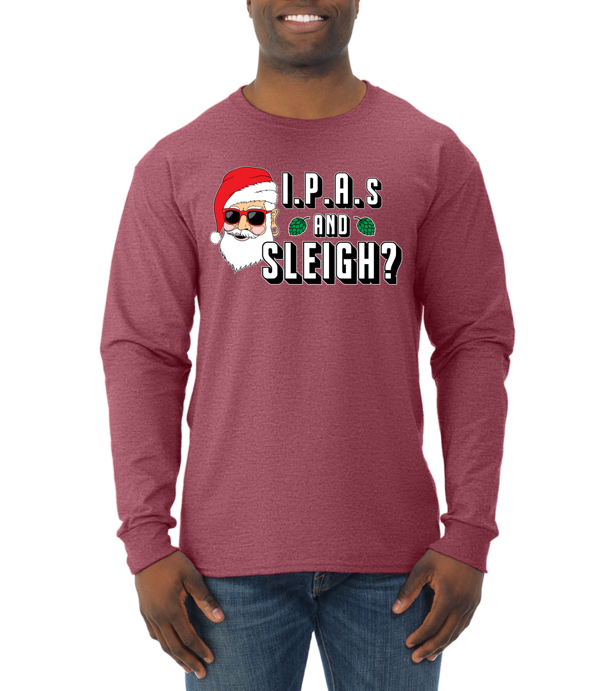 Hipster Santa IPAs and Sleigh? Christmas Mens Long Sleeve Shirt
