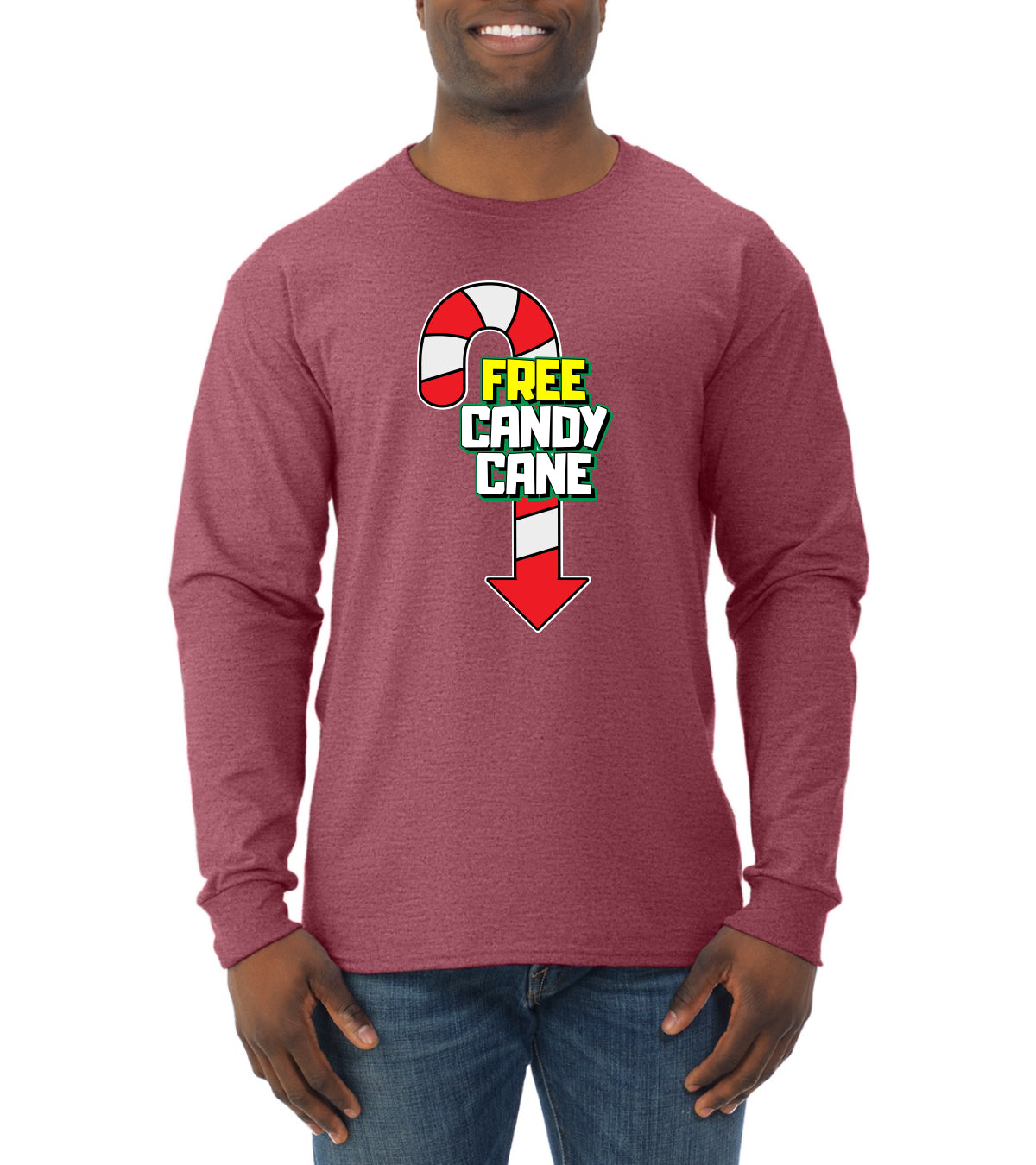 Free Candy Cane Christmas Mens Long Sleeve Shirt