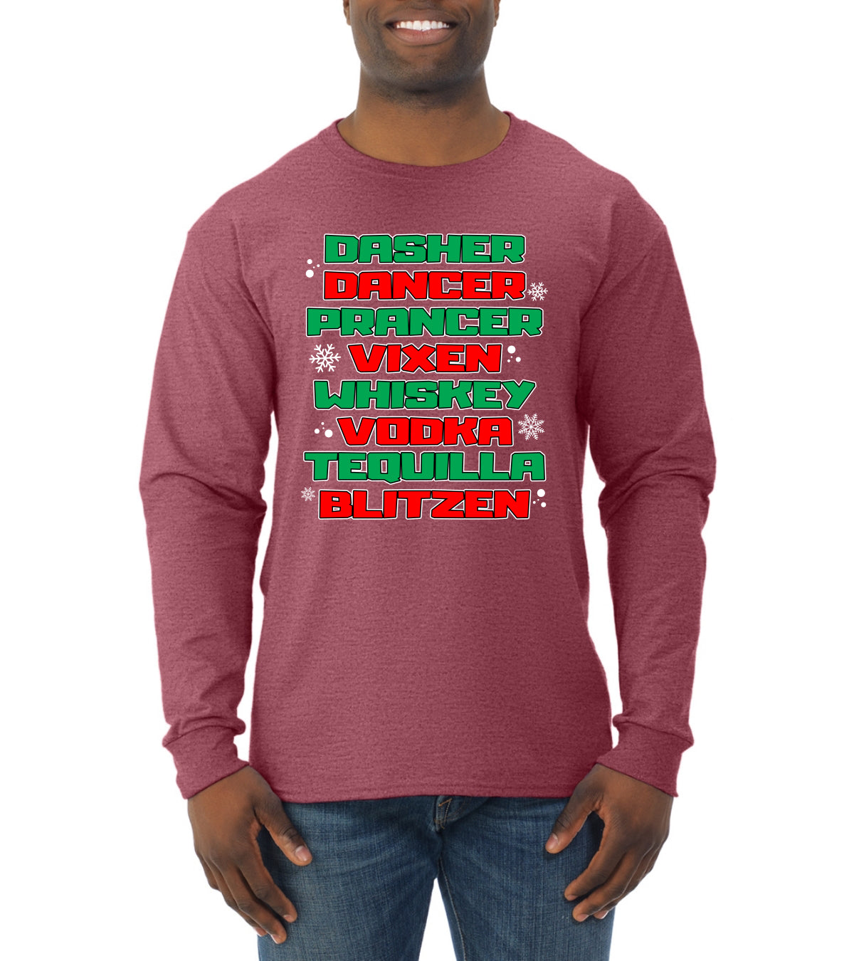 Drunken Reindeer Christmas Mens Long Sleeve Shirt
