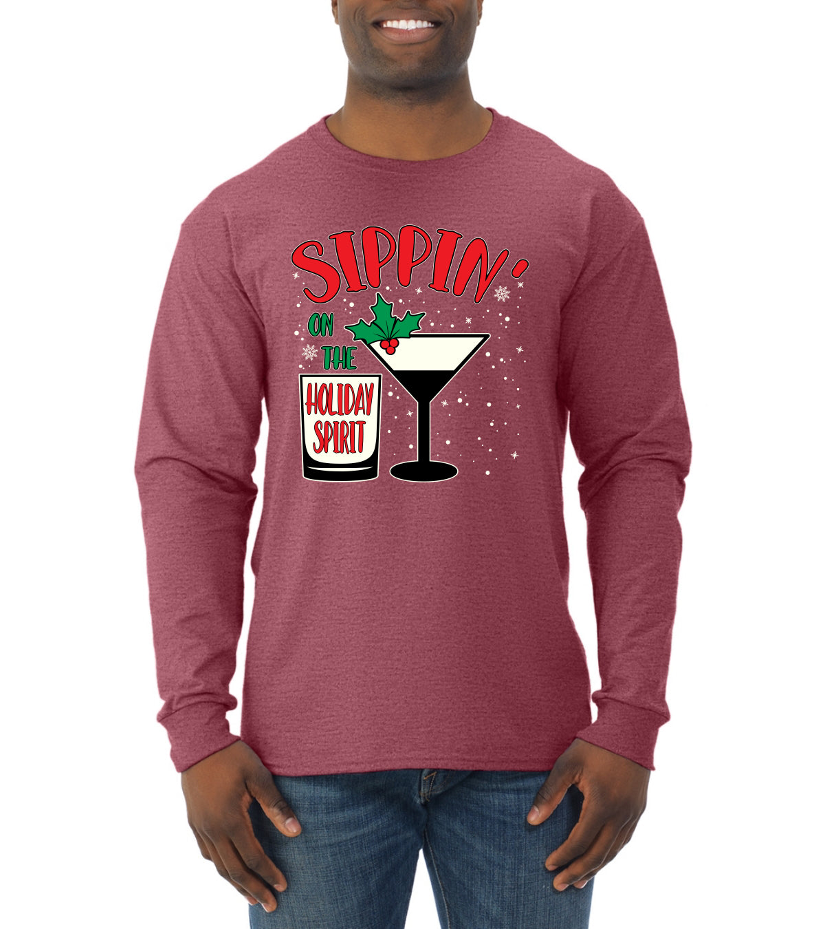 Sippin' On The Holiday Spirit Christmas Mens Long Sleeve Shirt