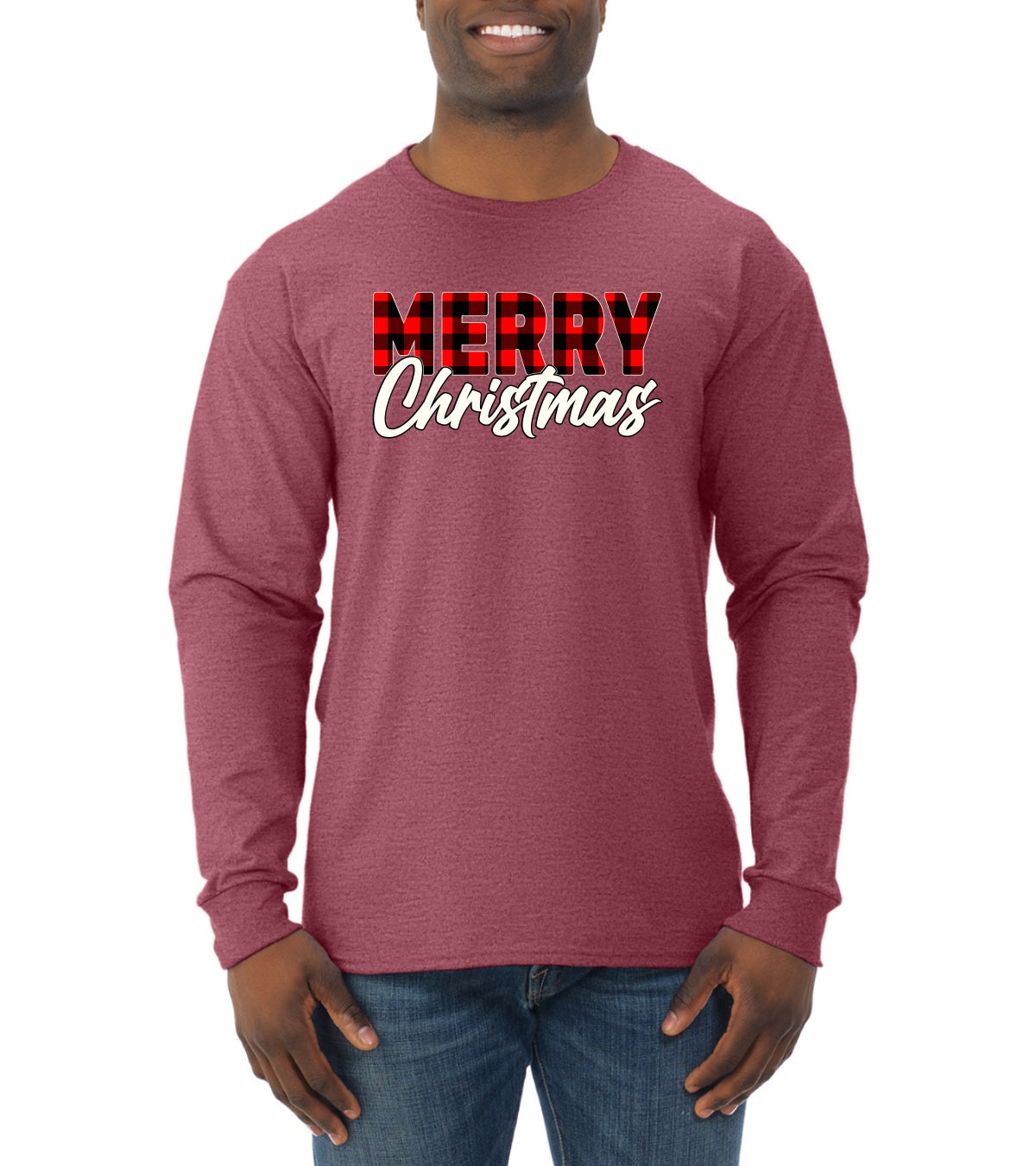 Merry Christmas Buffalo Plaid Christmas Mens Long Sleeve Shirt