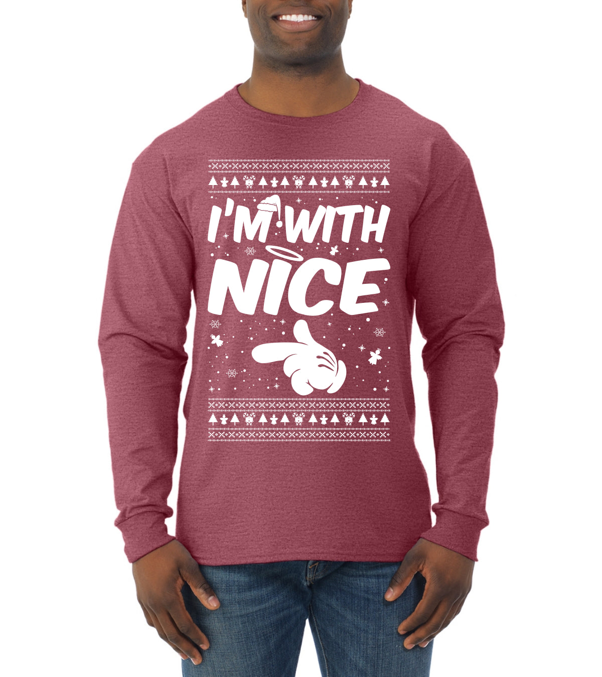 I'm With Nice Individual Couples Ugly Christmas Sweater Mens Long Sleeve Shirt