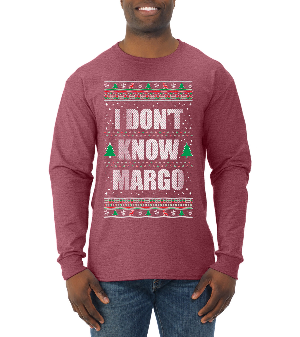 I Don't Know Margo Individual Couples Ugly Christmas Sweater Mens Long Sleeve Shirt