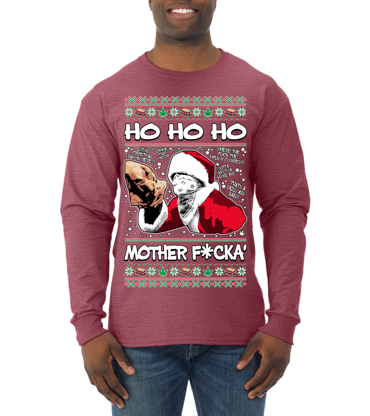 Friday Hood Santa Ugly Christmas Sweater Mens Long Sleeve Shirt
