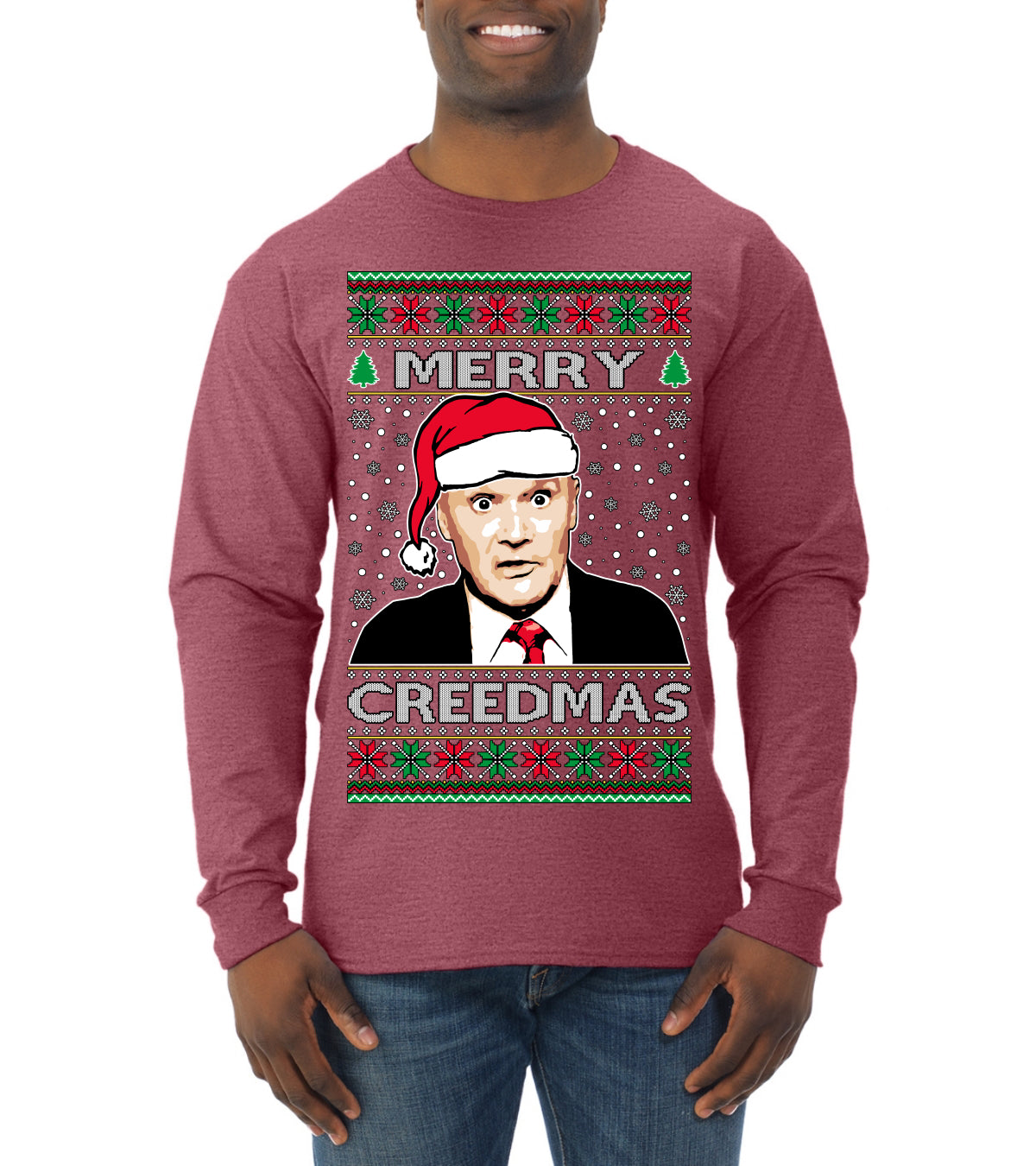 Merry Creedmas Office Humor TV Ugly Christmas Sweater Mens Long Sleeve Shirt