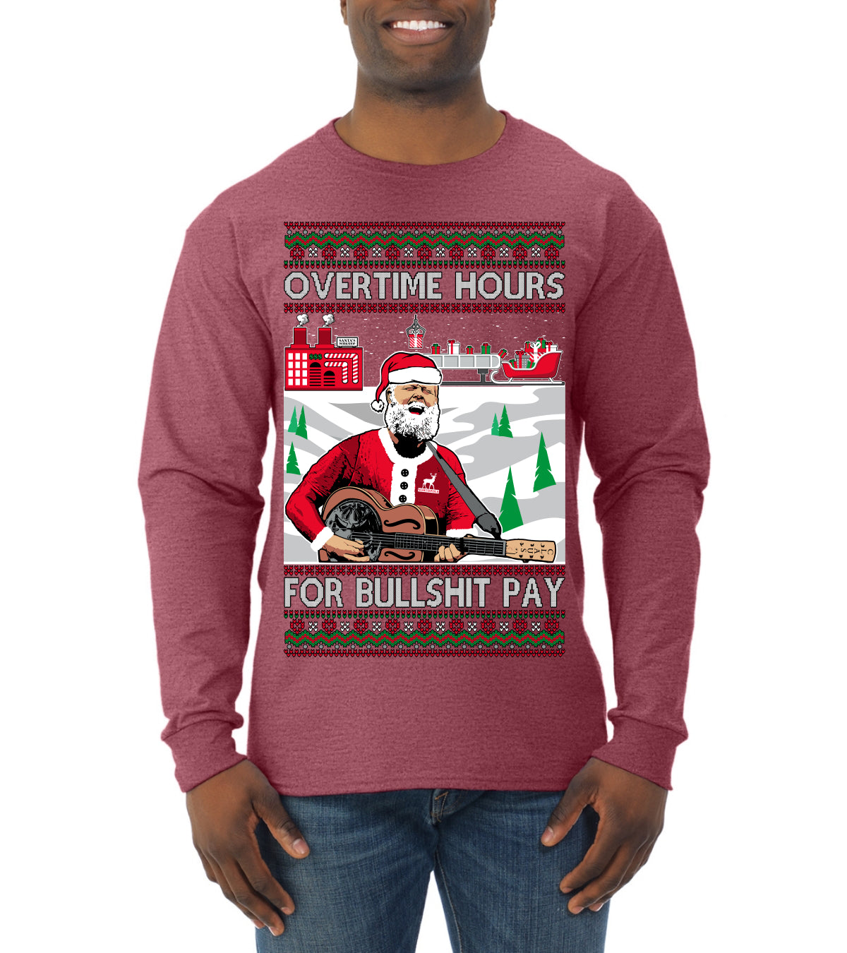 Overtime Hours Rich Men North of Richmond Ugly Christmas Sweater Mens Long Sleeve Shirt