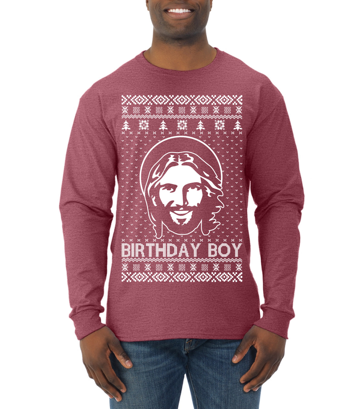 Birthday Boy Jesus Christ Ugly Christmas Sweater Mens Long Sleeve Shirt