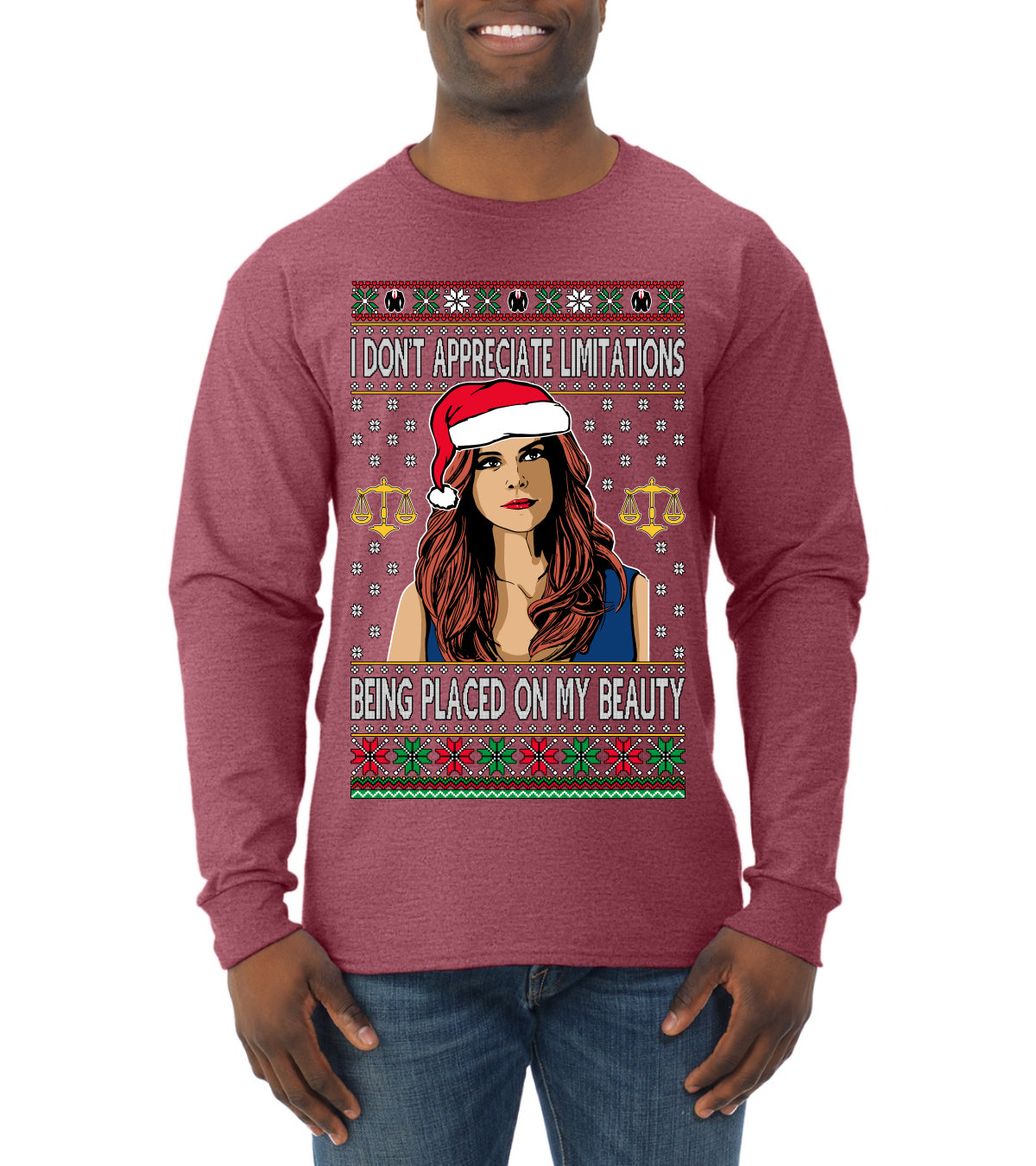 Don't Appreciate Limitations Being Placed Donna TV Show Parody Ugly Christmas Sweater Mens Long Sleeve Shirt