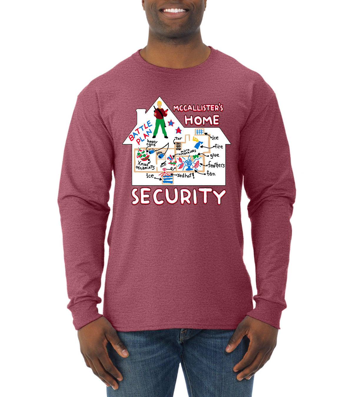 McCallister's Home Security Battle Plans Alone Christmas Mens Long Sleeve Shirt