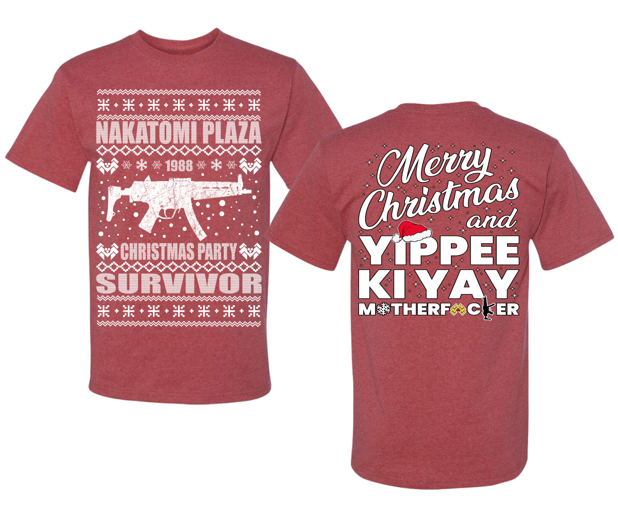 Nakatomi Plaza Christmas Party Survivor 1988 Ugly Christmas Front and Back Sweater Men's T-Shirt