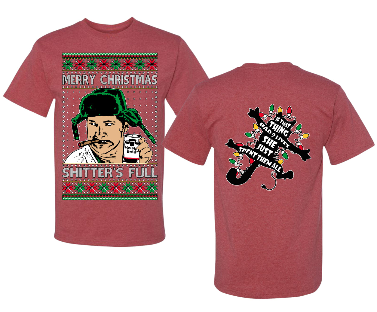 Shitter's Full Cousin Eddie Christmas Family Vacation Ugly Christmas Front and Back Sweater Men's T-Shirt