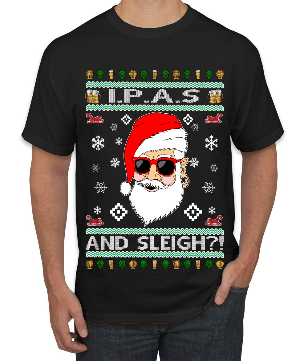 Original Hipster IPAs and Sleigh?! Ugly Christmas Sweater Men's Graphic T-Shirt