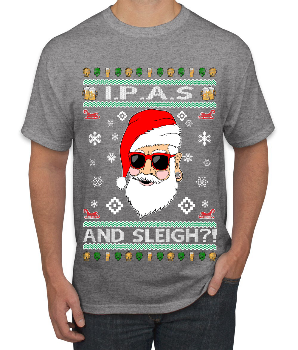 Original Hipster IPAs and Sleigh?! Ugly Christmas Sweater Men's Graphic T-Shirt