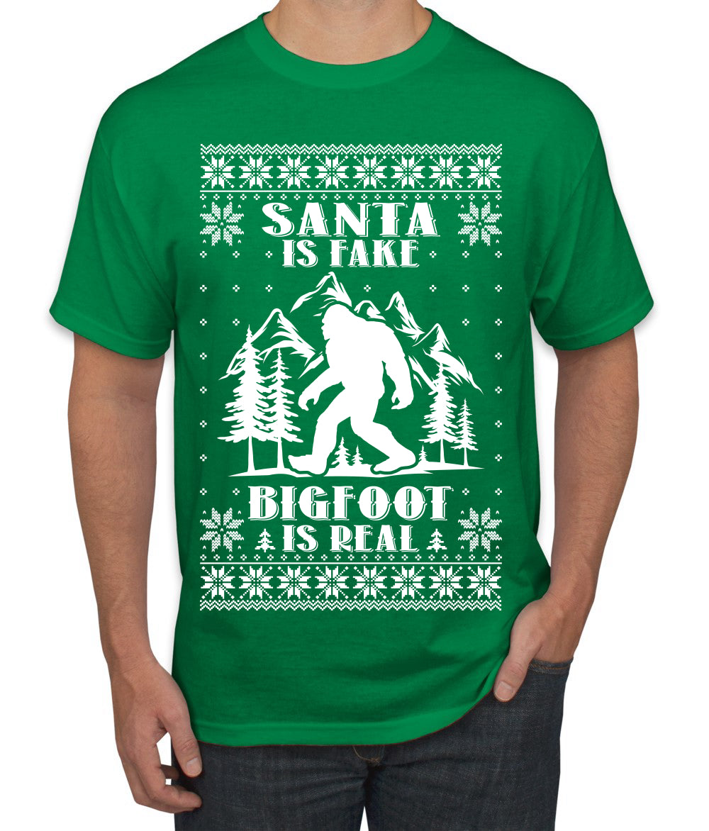 Santa Is Fake Bigfoot Is Real Ugly Christmas Sweater Men's T-Shirt