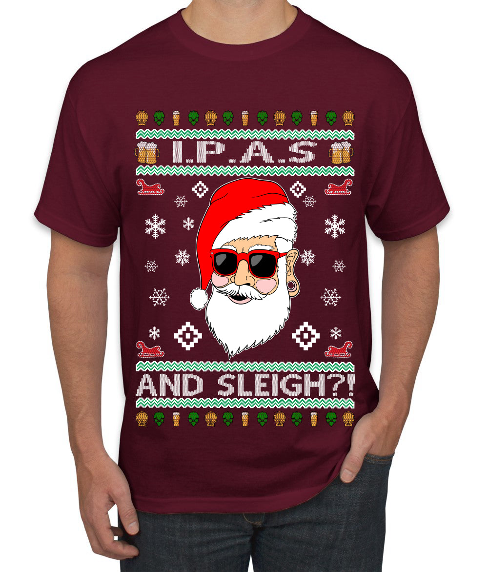 Original Hipster IPAs and Sleigh?! Ugly Christmas Sweater Men's Graphic T-Shirt