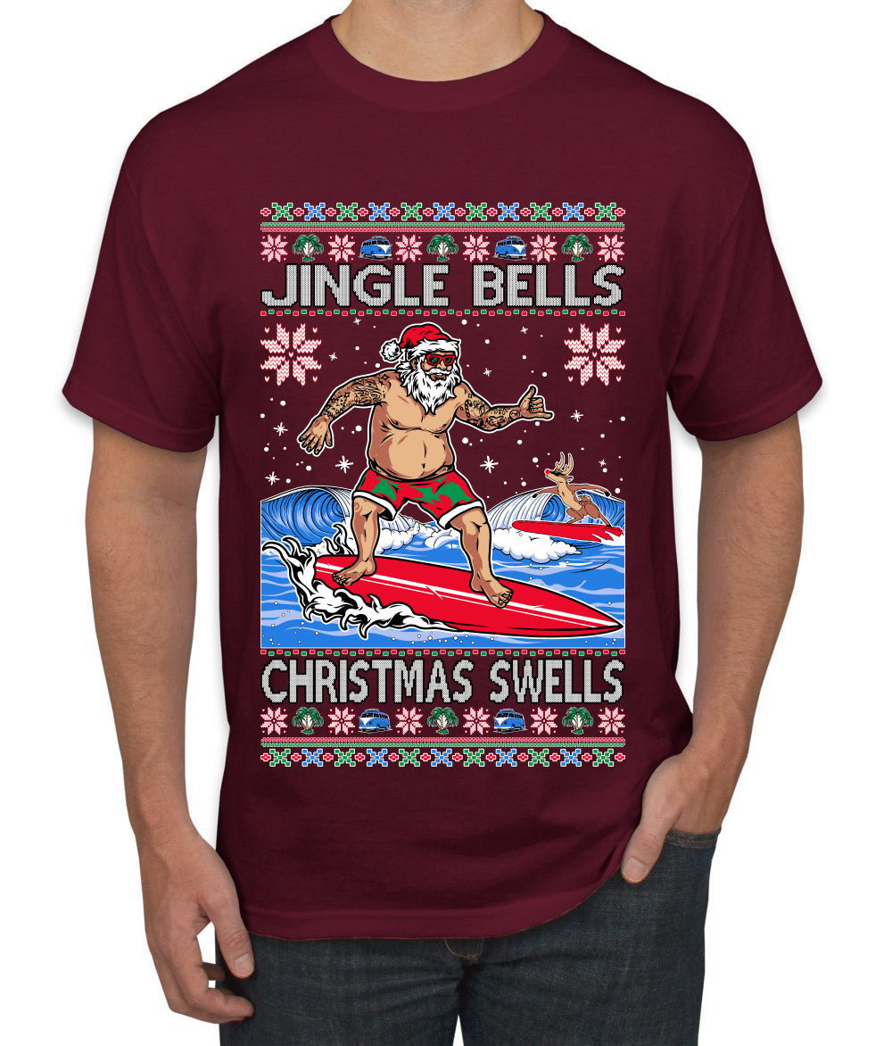 Santa Surfing Jingle Bells Christmas Swells Ugly Christmas Sweater Men's Graphic T-Shirt